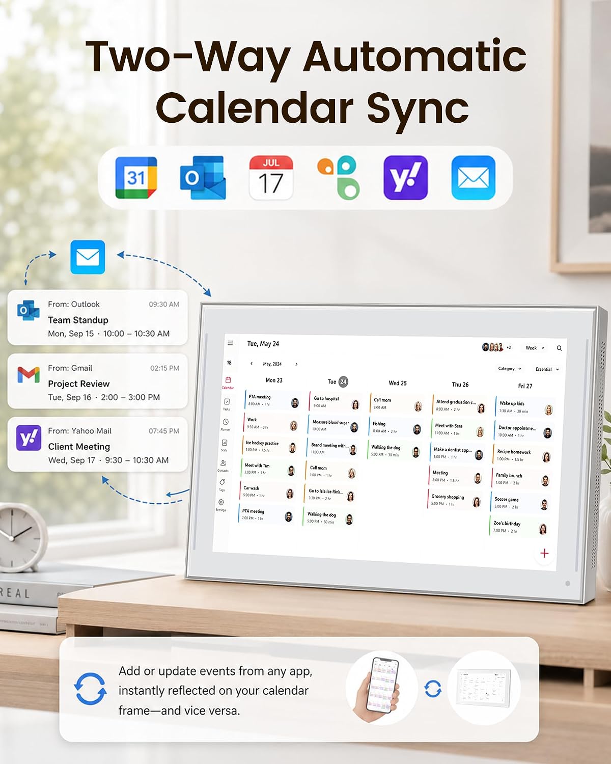 NGTeco 15.6" Digital Calendar, No-Subscription, Smart Family Wall Planner with Calendar Sync, for Schedules, Meal Planning, Photo Display, Desk & Wall Mount | Gift for Women, Men & Families