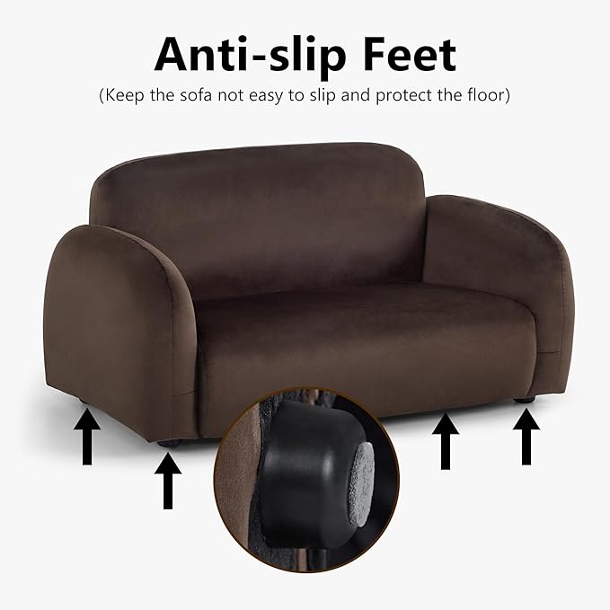 Lovupet Dog Couch with Rounded Corner Design and Anti-Slip Feet, Modern Pet Sofa for Small Medium Dogs, 5967 (Brown)