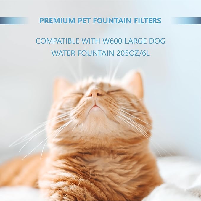 Cat Water Fountain Charcoal Replacement Filters Compatible with W600 Large Dog Water Fountain 205oz/6L Automatic Pet Dog Water Bowl Drinking Dispenser (6 PACK)