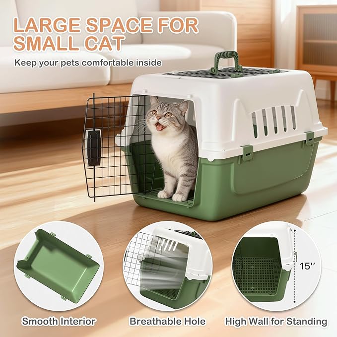 MoNiBloom 22-Inch Dog Crate Plastic 2-Door Top Loading Cat Carrier, Hard-Sided Dog Travel Carrier for Small Dogs and Cats, Ventilation and Security Lock Design for Pets up to 22 lbs (Green)