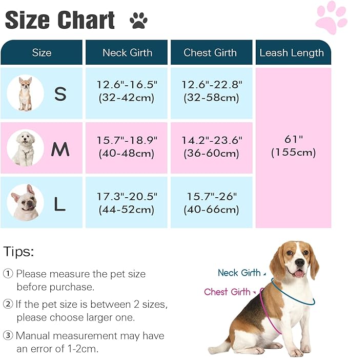 Pawaboo Small Dog Harness and Leash Set, Puppy Harness X-Frame No Pull No Choke, Dog Vest Harness Adjustable for Small Medium Sized Dogs, Soft Breathable Pet Harness for Walking Outing, M, Mint Green
