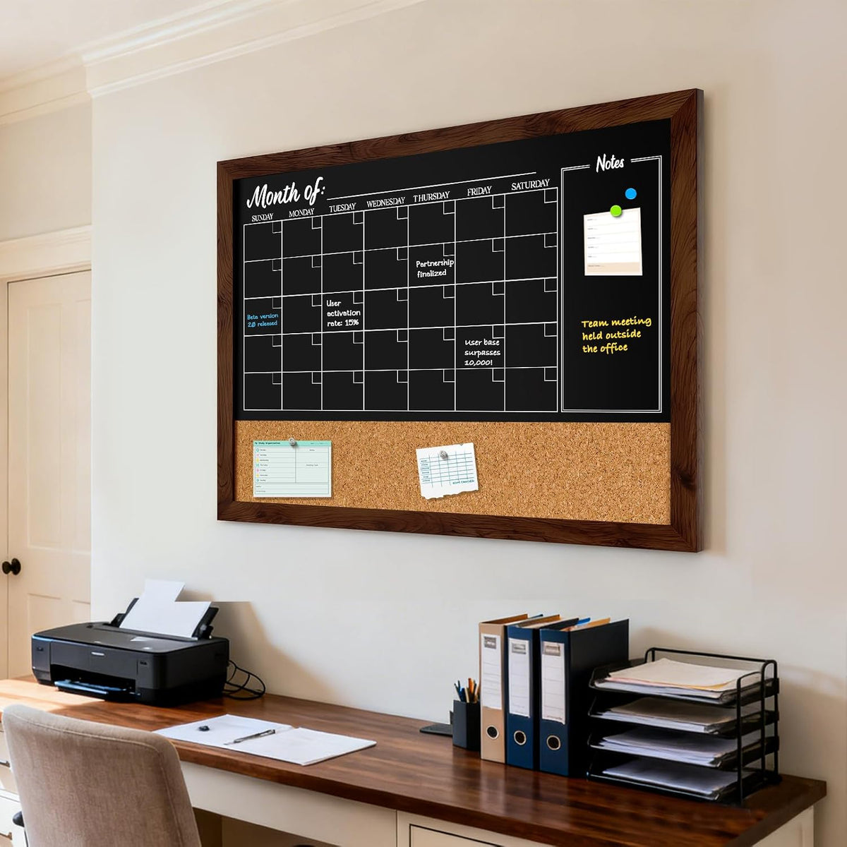 DOLLAR BOSS Chalkboard Calendar Corkboard Combo, 24" x 18" Rustic Brown