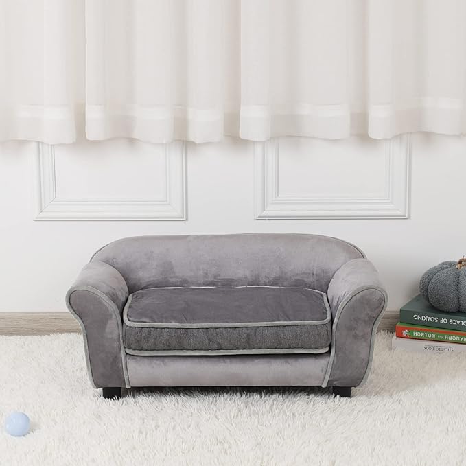 Getifun Small Dog Sofa Bed, Velvet Cat Bed Couch,Pet Sofa with Washable Cushion & Plastic Legs (29 x 16 x 12.7 inches (Gray)