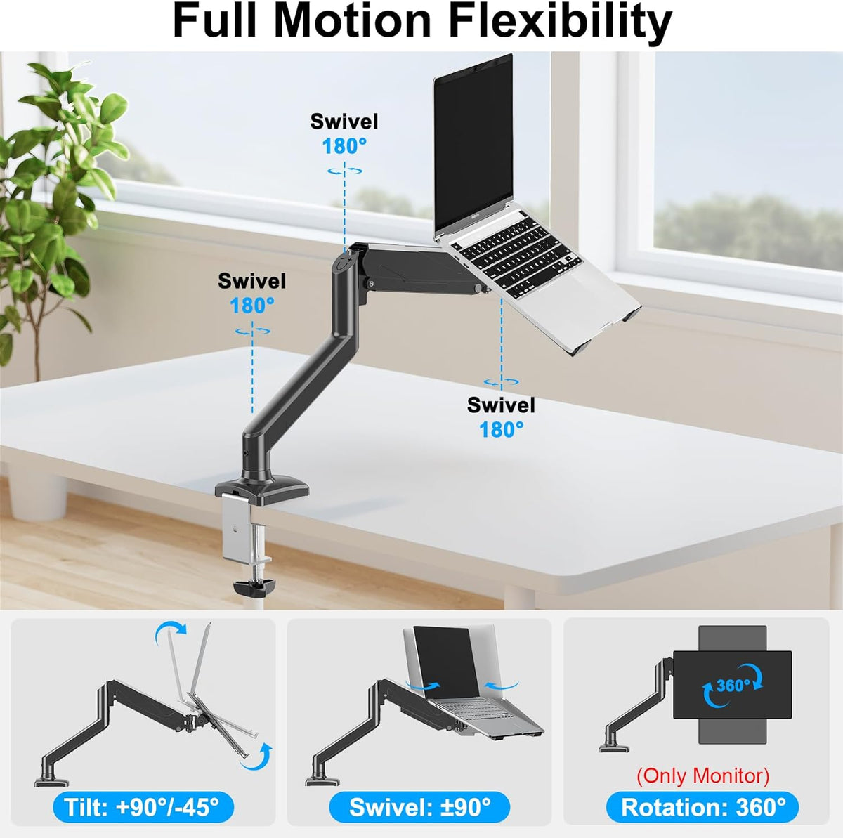 Laptop Stand Desk Mount, 2 in 1 Function, Single Monitor Mount
