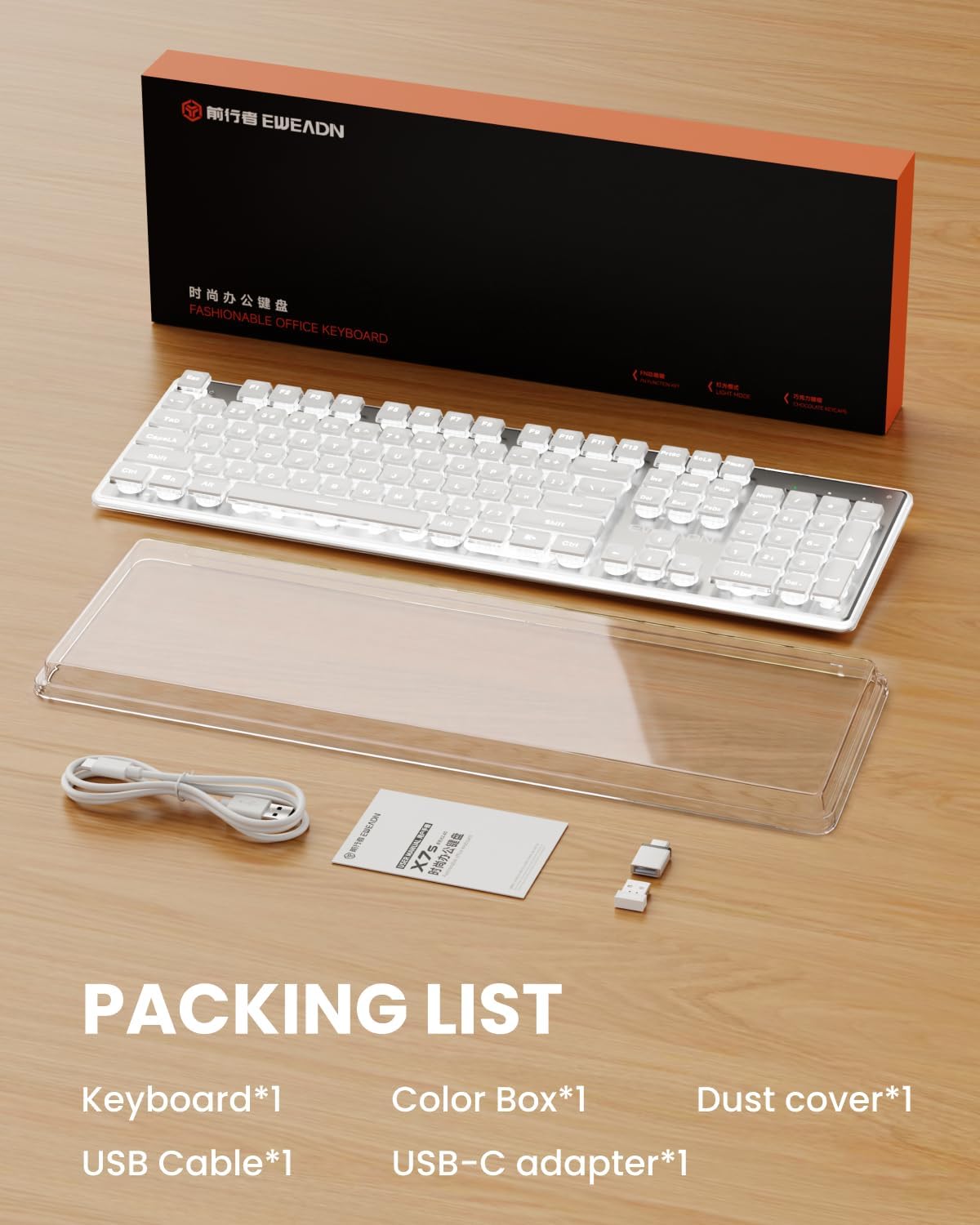 Wireless Keyboard with White Backlit, Quiet, Rechargeable, 2.4GHz, White