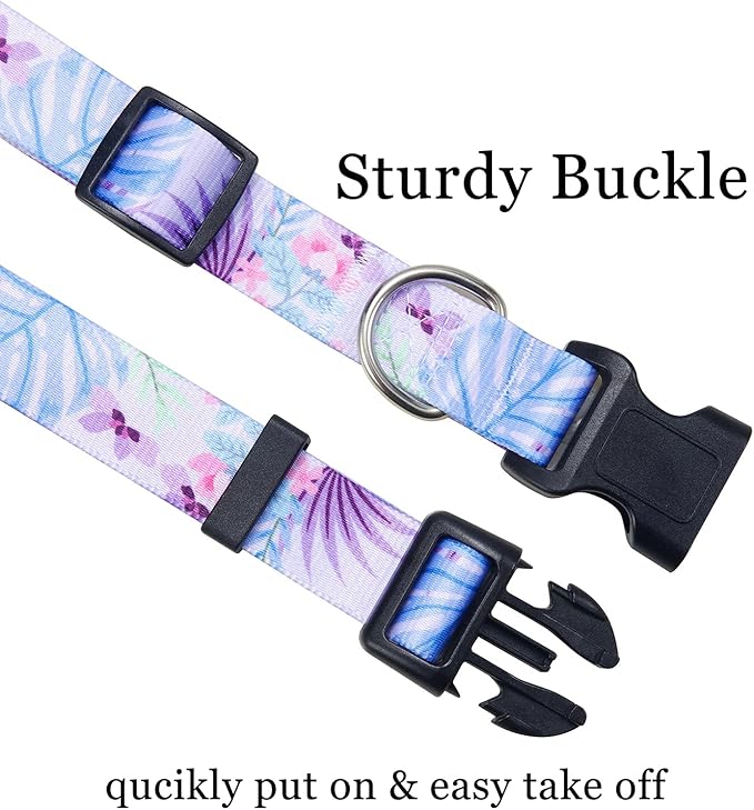 Dog Collar with Bohemia Floral Tribal Geometric Patterns - Soft Ethnic Style Collar Adjustable for Small Medium Large Dogs (Purple Flower, L