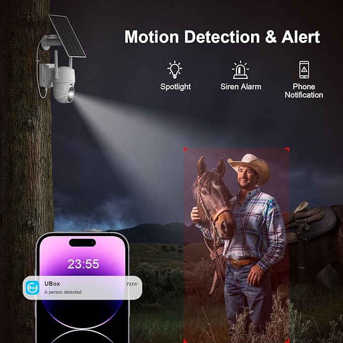HOSAFE.COM 4G LTE Cellular Solar Security Camera Wireless Outdoor, No WiFi Security Camera, Off Grid 2K Color Night Vision 360° Live View,Built-in SIM Card with Cloud Storage for Barn Farm Jobsite