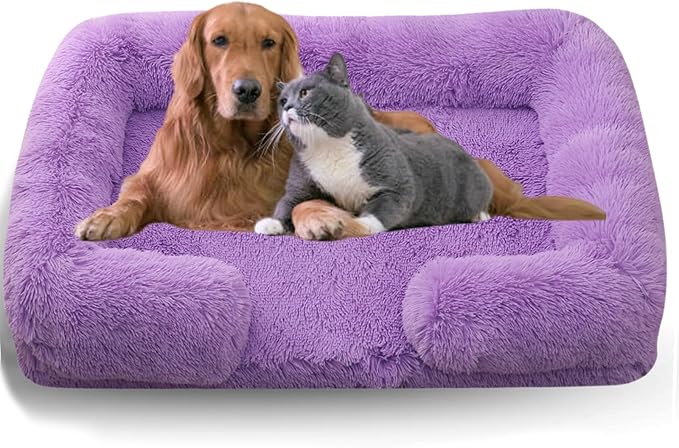 Dog Beds Medium Large Size Dog, Calming Dog Bed with Removable Washable Cover, Waterproof Lining and Nonskid Bottom(Purple,M)