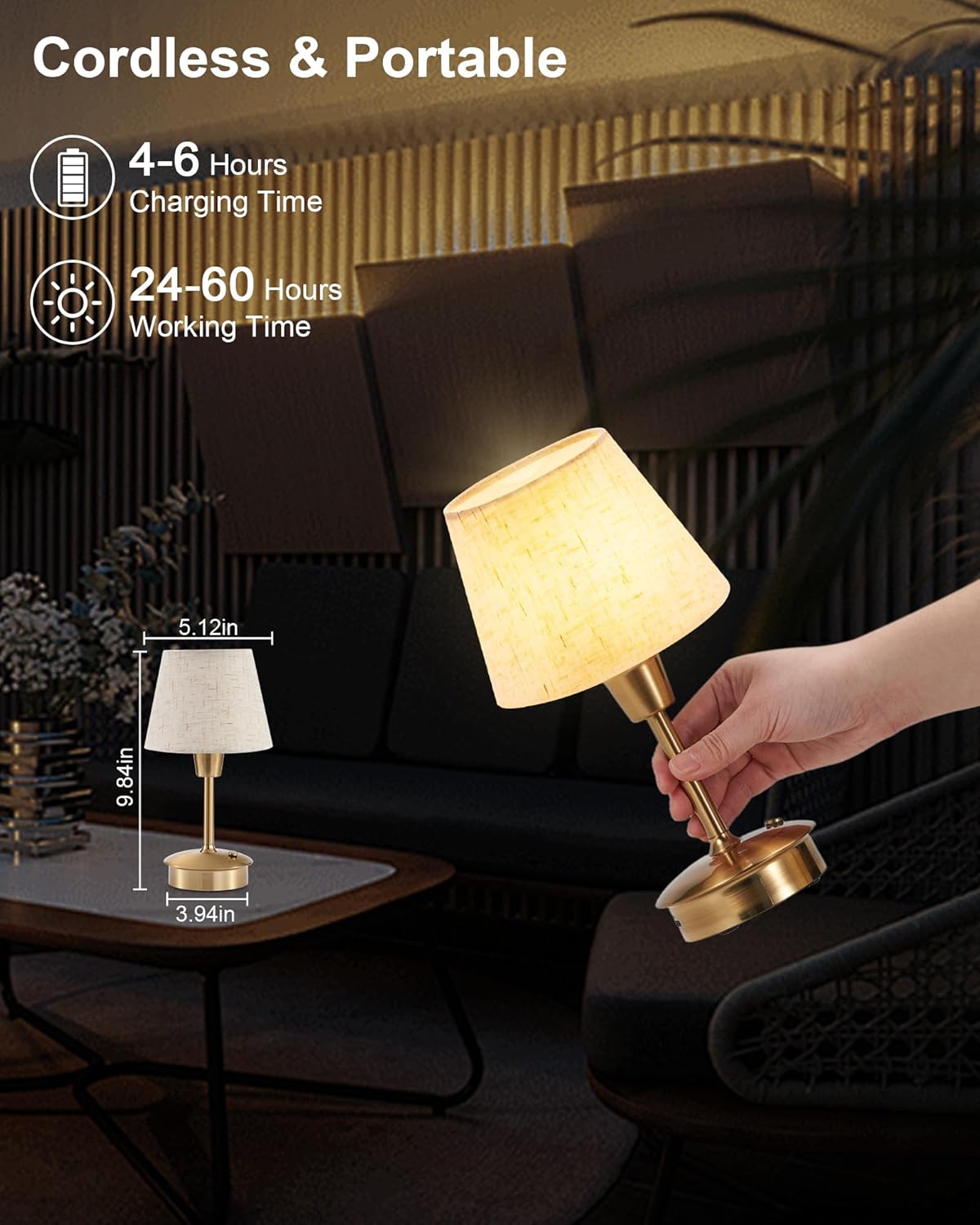 2 Pack Small Rechargeable Cordless Table Lamp for Restaurant Bar