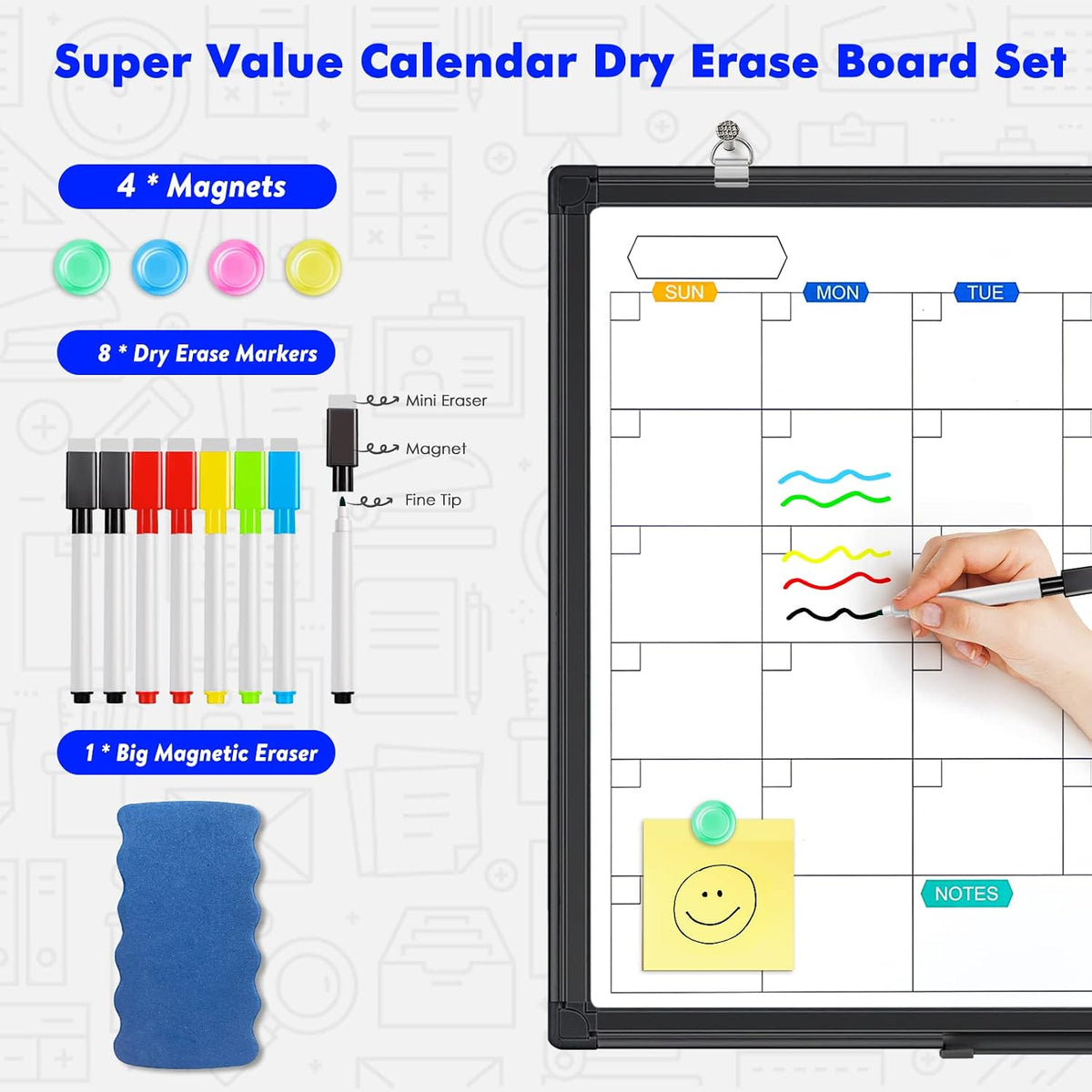 Magnetic Dry Erase Calendar Whiteboard 36" x 24" Aluminum Frame（Black）