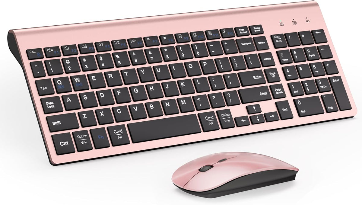 Wireless Keyboard and Mouse Ultra Slim Combo, Dual System - Rose Gold Black