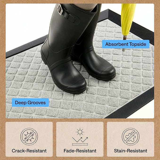 GORILLA GRIP 100% Waterproof All-Season WeatherMAX Doormat US Designed Natural