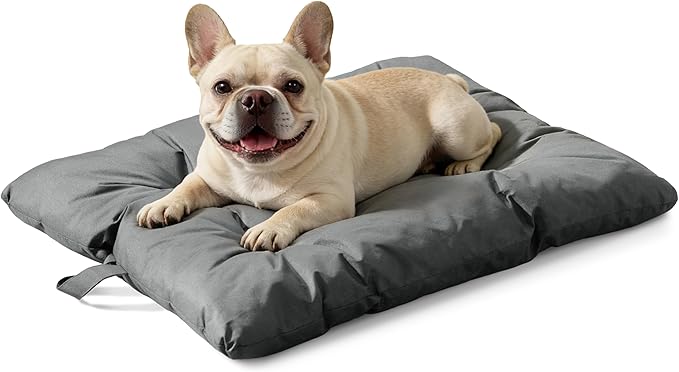 Chew Resistant Waterproof Dog Bed for Medium Dogs - Durable 35"x22" Kennel Pad with Soft Plush Filling, Machine Washable Crate Mat for Aggressive Chewers, Indoor Outdoor Pet Bed, Gray