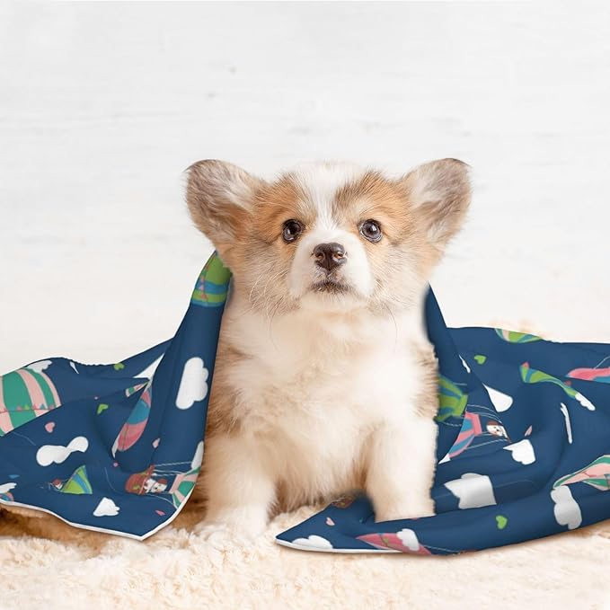Dog and Cat Blanket in One, Dachshund Hot Air Balloon Dogs, Double Sided Plush Throw with Raised Dot Pattern on One Side and Flat Velvet on Other for Variety