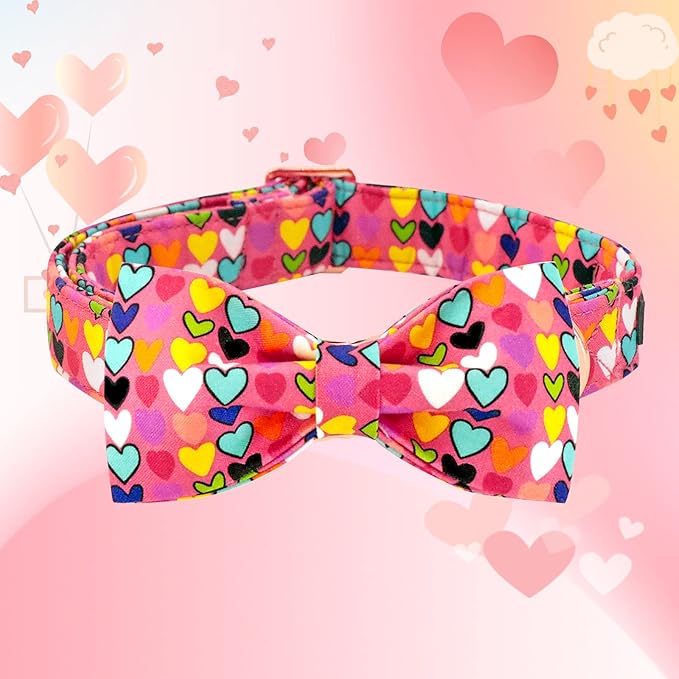 Lionheart glory Valentine's Dog Collar, Dog Collars with Bow, Pet Collar Adjustable Dogs Bowtie Pet Collars for Medium Dogs
