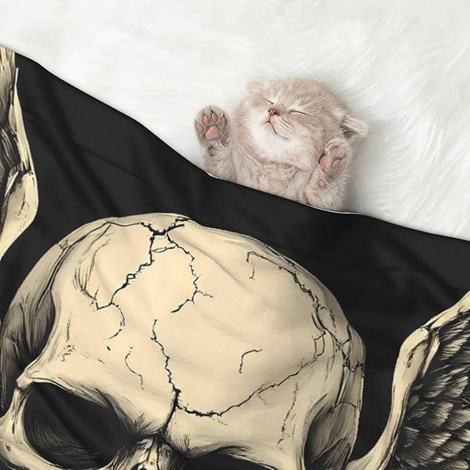 Waterproof Dog Blanket Soft Pet Blanket for Puppy Cat, Fleece Cat Throw Blankets for Furniture Bed Couch Sofa Reversible - Gothic Winged Skull