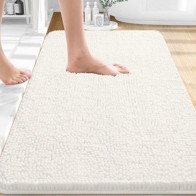 OLANLY Bathroom Rugs 32x20, Extra Soft Absorbent Chenille Bath Rugs, Rubber