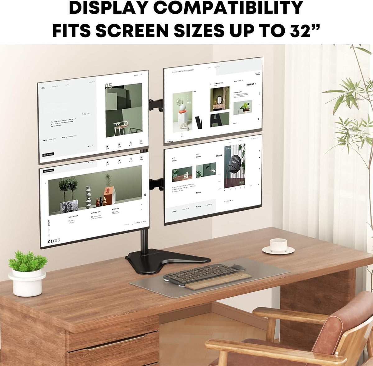 PUTORSEN Quad Monitor Stand for 4 Screens, 17-32", 19.8 lbs Each