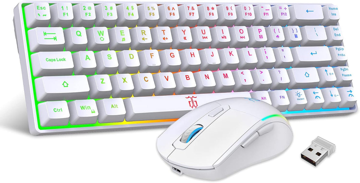 Snpurdiri 60% Wireless Gaming Keyboard and Mouse Combo, White