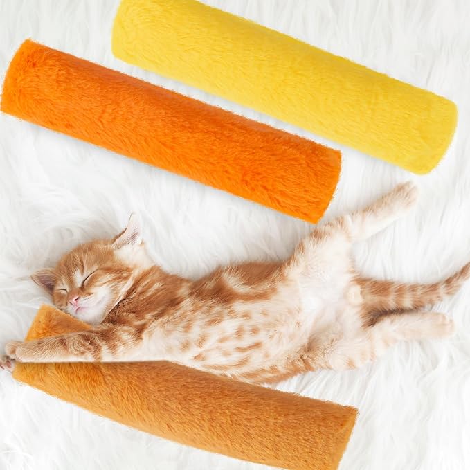 Civaner 6 Pcs Thanksgiving Cat Catnip Toys for Indoor Cat 10.6 Inch Long Fall Kitten Kicker Stick Catnip Toy with Crinkle Sound Soft Plush Kitten Pillow for Chew Exercise (Gold, Yellow, Orange)