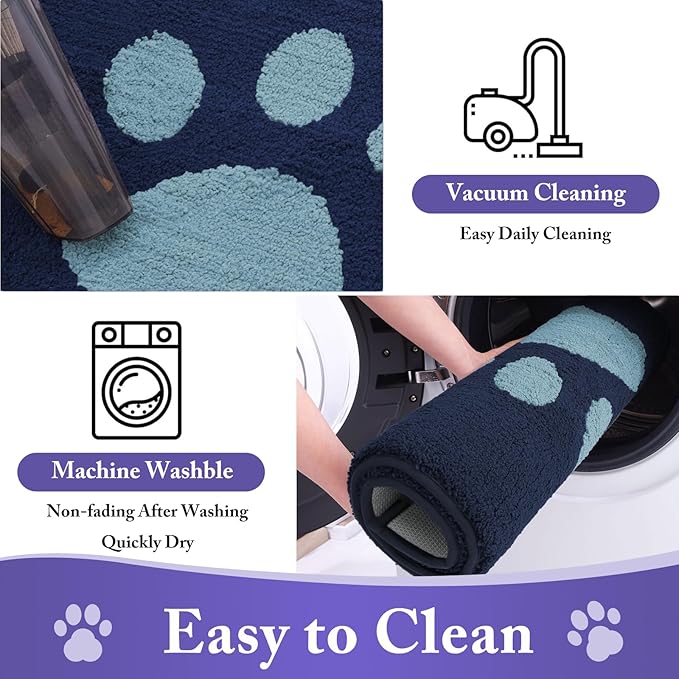 Buganda Dog Door Mat for Muddy Paws, Absorbent Dirt Trapper Non Slip Indoor Doormats, Washable Low-Profile Mat for Mud Dogs, Entryway Carpet for Inside Floor (40x32 Inches, Dark Blue)