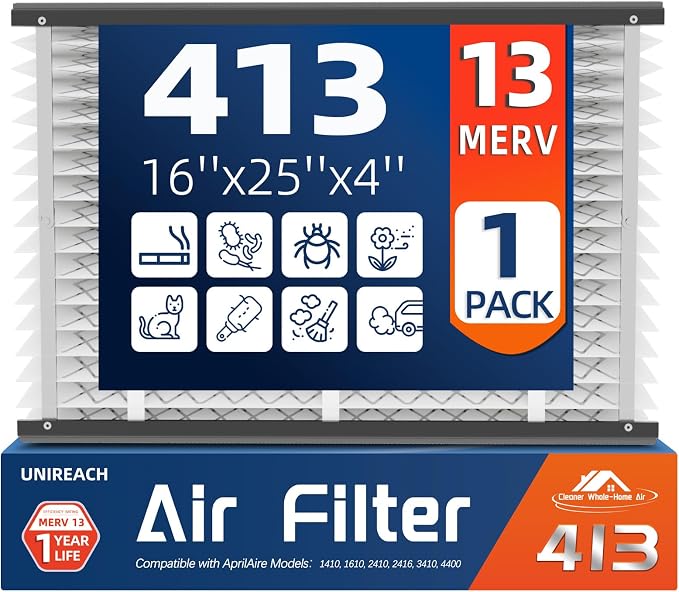 413 Replacement Air Filter, MERV 13, Actual Size: 16"x28"x4", Nominal Size: