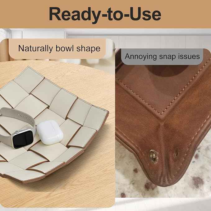 Valet Tray PU Leather Key Bowl for Men Women Entryway Table Nightstand Catchall