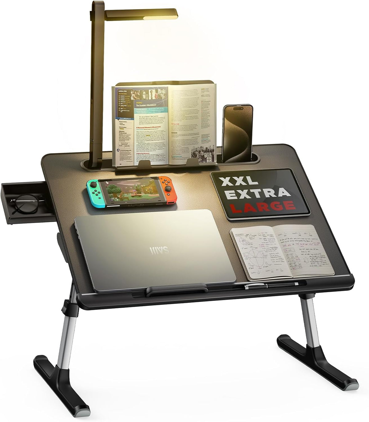 Laptop Bed Tray Desk with LED Desk Light, SAIJI Laptop Stand for Bed
