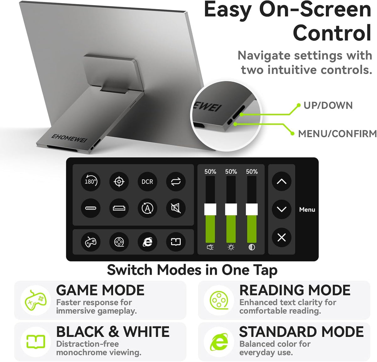 EHOMEWEI N1 16" 2.5K QLED 120Hz Portable Monitor with Detachable Stand