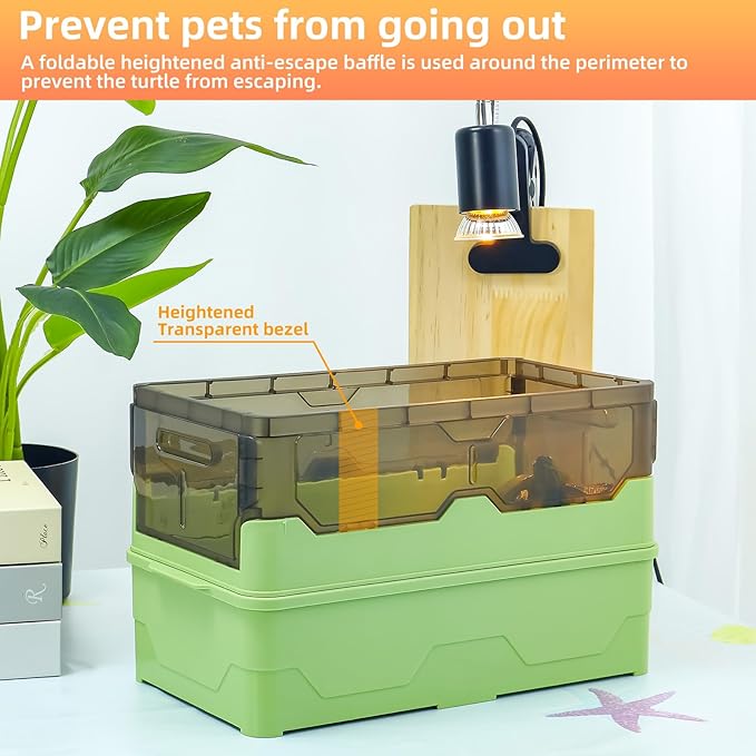 Turtle Habitat Tank Kit– Fresh Filtration, Waterplay Fun, Diverse Living, Heat Lamp, Water Pump and Convenient Water Changes in Tanks Habitat Kits Turtle cage (Green, Medium)