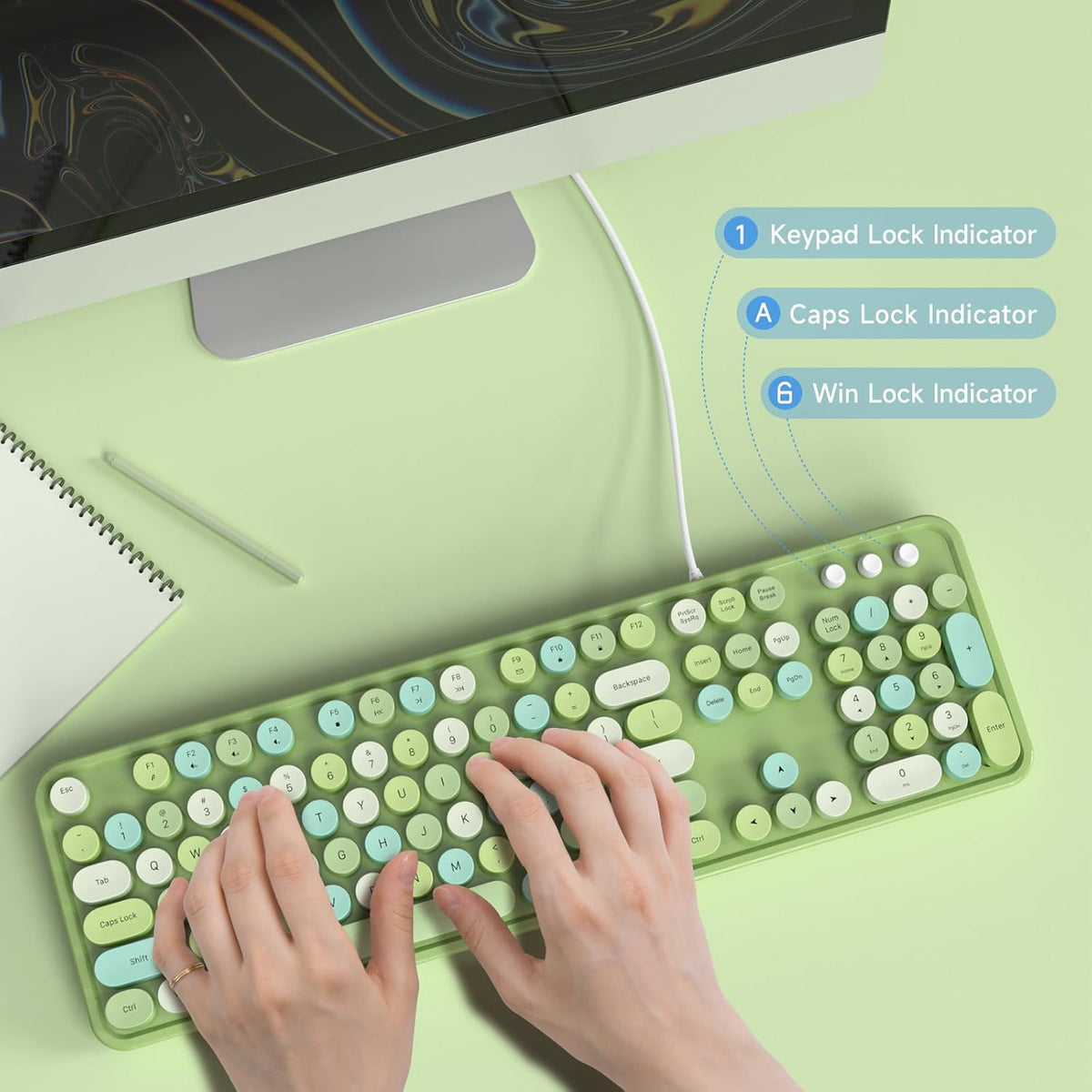 MOFII Computer Keyboard Wired,Round Key Retro Typewriter Keyboard Full Size