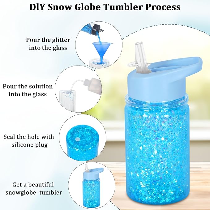 8 Pack 10 Oz Plastic Snow Globe Tumbler
