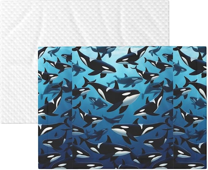 Reversible Plush Throw for Dogs and Cats, Killer Whales Orcas Ocean Sea Animals, Double Sided Blanket with Nubby Dot Side and Sleek Side Ideal for Cuddling Nesting Security
