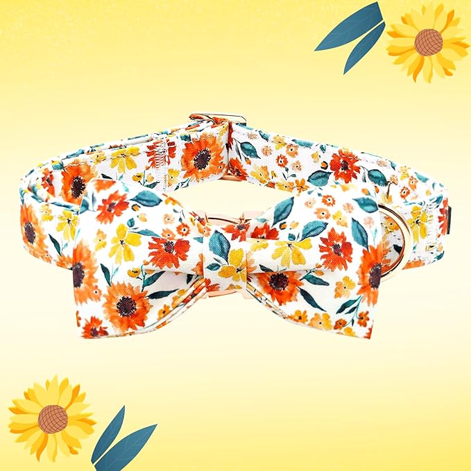 Lionheart glory Dog Collar Bow Collar Floral Dog Collar with Bow Tie Spring Summer Cute Collar Dog Boy or Girl Dog Collars Soft Durable Adjustable Dog Collars for Large Dogs