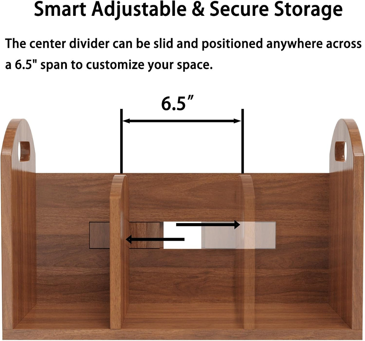 100% Solid Wood Adjustable Desktop Bookshelf, Retro Tabletop Book Shelf File Holder, Vertical Bookshelf Divider Desk Shelf for Home School Office Organization, Perfect for Books Magazine (Brown)