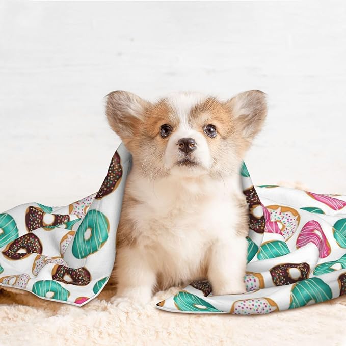 Reversible Dog Blanket for Beds Couches, Sweet Donut, Double Sided Cat Blanket with Textured Dot Feel and Smooth Feel for Seasonal Comfort All Year