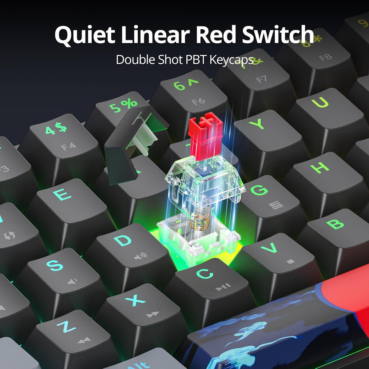 Black and Grey Mechanical Gaming Keyboard 65%, 68 Keys Small Wired RGB Keyboard with PBT Keycaps, Anti-Ghosting for Game/Office