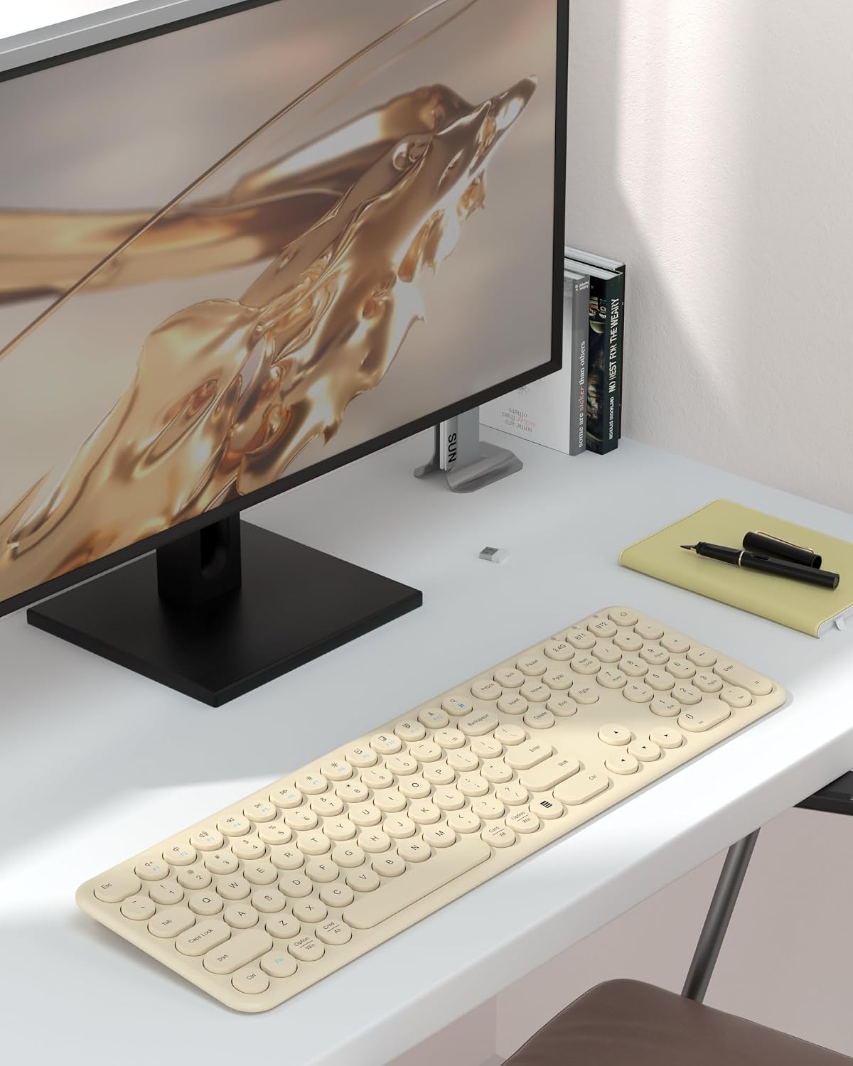 Quiet Wireless Keyboard, Round Keycaps, Low Profile Slim Design (Khaki)