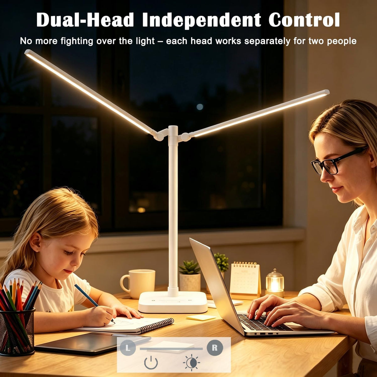 Desk Lamp for Office Home Dual Head 24W Swing Arm Reading Table Lamp White