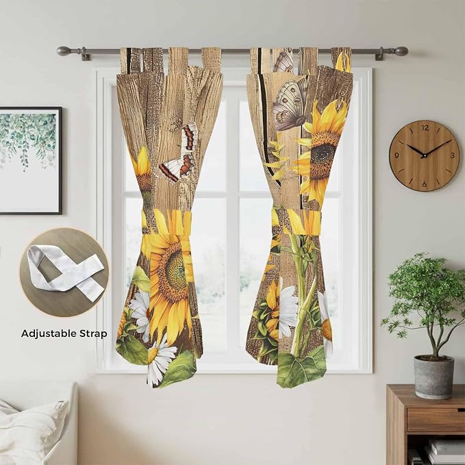 Farmhouse Sunflowers Bedroom Curtains 72 Inch Length, Window Curtains Tab Top