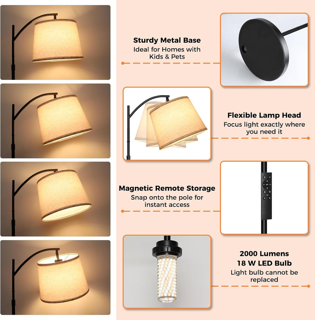 Unicozin 2000LM Floor Lamp, 65"-71" Adjustable Standing Lamp with 18W LED