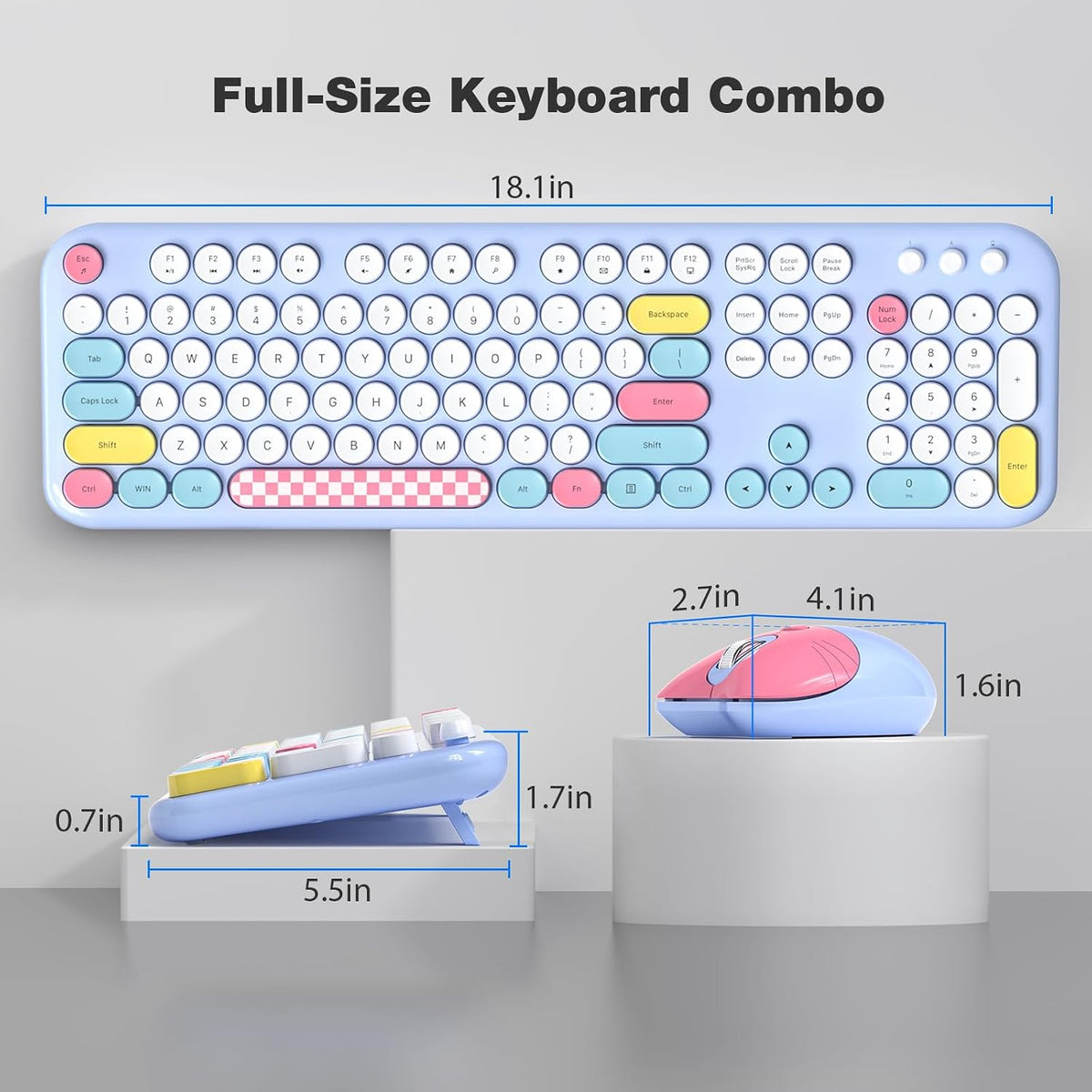 Atelus Wireless Keyboard and Mouse, Full Size Typewriter Keyboard and Cute Cat Shape Design Mouse Combo for Windows 7/8/10, Laptop, Desktop, PC, Computer (Blue)