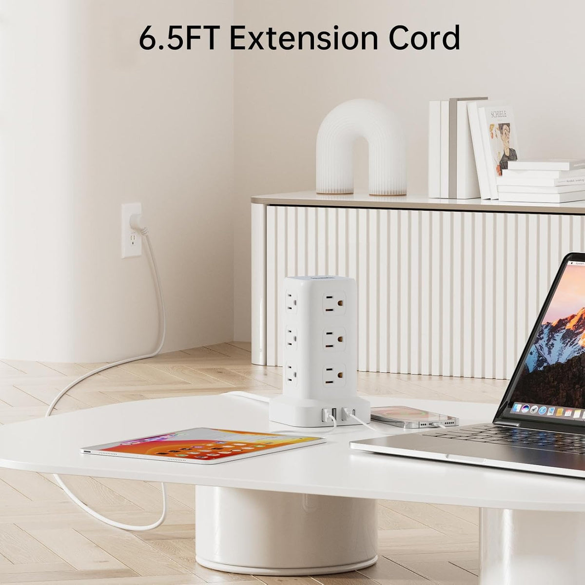 Power Strip with 12 Outlets 4 USB (1 USB C), 6.5Feet Extension Cord with Multiple Outlets, Charging Station, Power Strip Tower, Home Office Desk Supplies