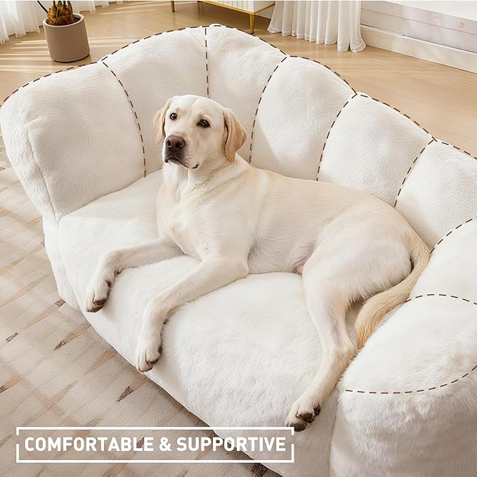 51 Inch Dog Sofa Couch for Large Medium Dogs up to 130 Lbs, Memory Foam Pets Sofa with Faux Fur Fabric Beige