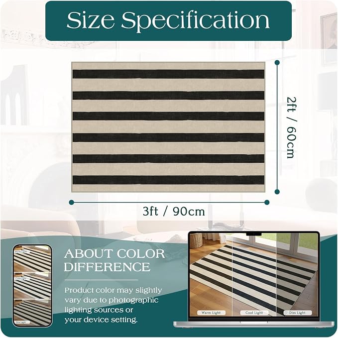Black and White Striped Outdoor Rug
