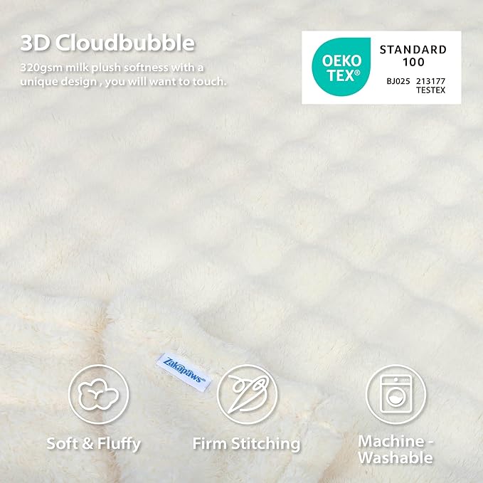 Dog Blankets Washable Pet Blanket - Fluffy Fuzzy Cat Puppy Blanket with Premium 300GSM 3D Fleece Bubble for Pet Kitten Doggy, Cream, 60x80IN