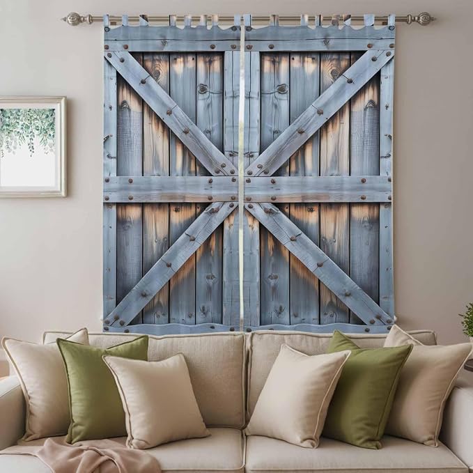Farmhouse Wood Grain Living Room Curtains 84 Inch Length, Window Curtains Tab