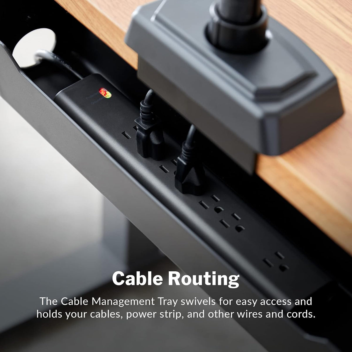 Vari Cable Management Tray - Under Desk Cord & Wire Organizer - Ideal for Home Office Sit Stand Desks - Fits Adjustable Electric Standing Desk 48x30, 60x30, 60x24, 72x30 - Easy Assembly (Black)