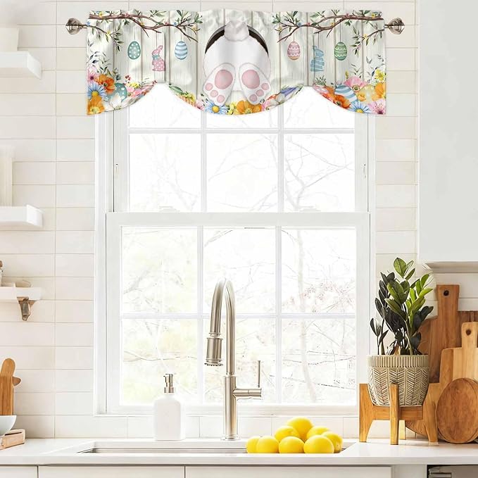 Easter Tie Up Valance Curtains for Windows, Kitchen Curtains Window Shades