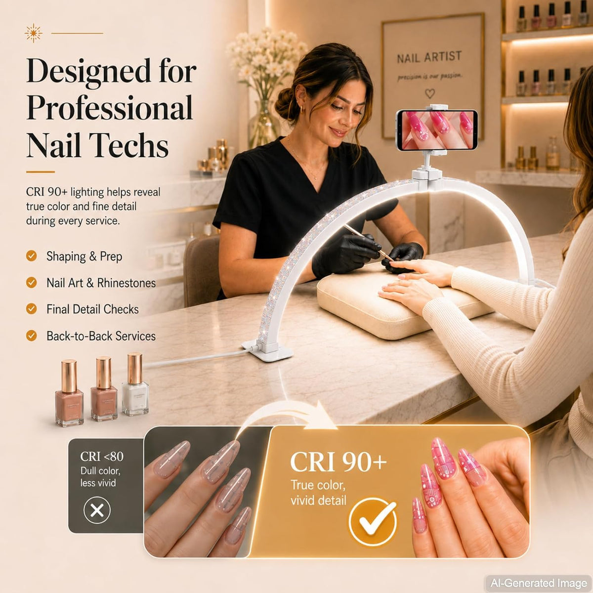 Half Moon Light for Nail Desk: 180° No-Shadow Manicure Table Lighting
